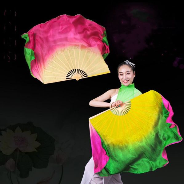 

1 pair real silk belly dance fan two layers composite color chinese folk dance fan wholesale handmade art worship, Black;red