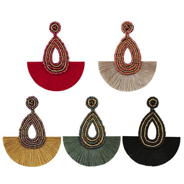 

original design tassel earrings for women 5 colors handmade bohemian ethnic rice bead earring fashion jewelry accessories, Silver