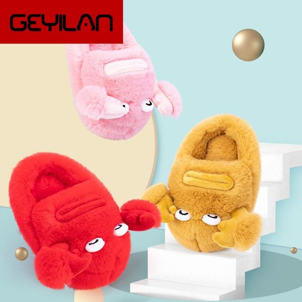 

winte kids slippers cute cartoon fur crab baby warm shoes kid slides children comfortable non-slip indoor home slippers, Black;grey