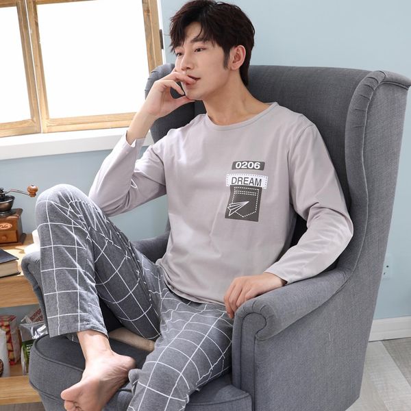 

новая осень зима мужская пижама с длинным рукавом главная wear хлопок письмо пижамы мужчины lounge pajama наборы пижамы наборы размер l-3xl, Black;brown