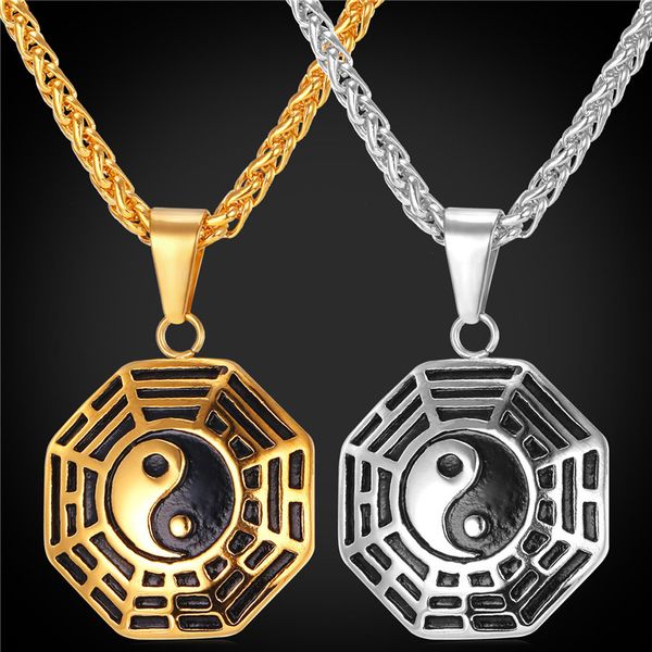 

chinese taoism sign ancient eight diagrams pendant necklace charms yin yang jewelry stainless steel/gold color chain gp1896, Silver
