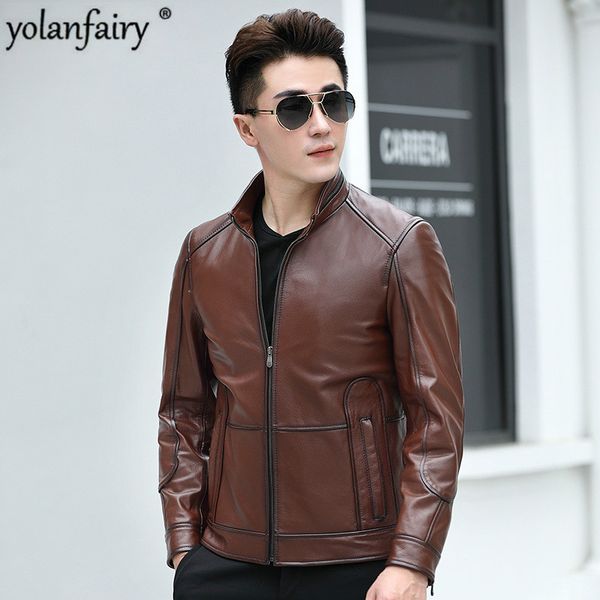 

genuine leather jacket men short cow leather jacket spring autumn brown coat men plus size chaqueta cuero hombre mq8815 pph412, Black