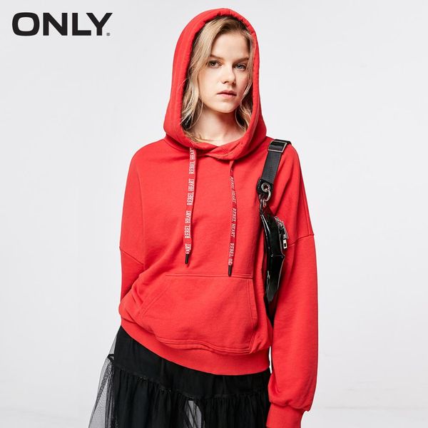 

only 2019 women's loose fit letter print hoodie |11919s593, Black