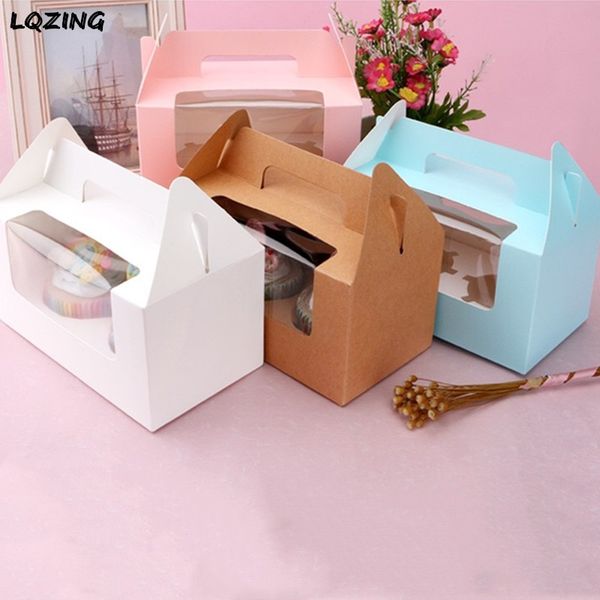 

pink/white/kraft paper cupcake box with pvc window,cup cake wedding gift box christmas favor boxes cajas de carton para regalo