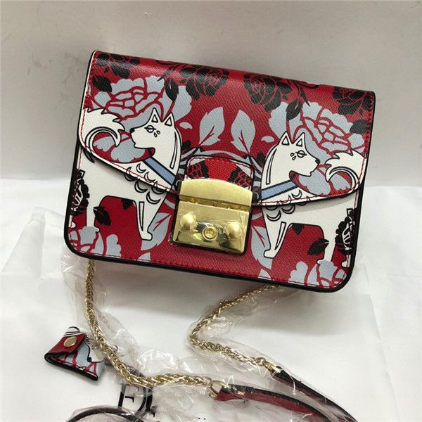 

new ladies leather printing messenger bag fashion rose dog graffiti shoulder bag flip metal buckle small square bag phone handbags wallet