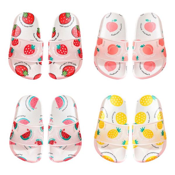 

kids girls summer slide sandals cute cartoon fruit slippers anti-slip water shoe, Black;red
