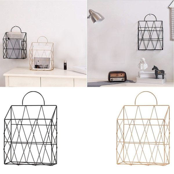 

hho-magazine holder hanging wall mounted newspaper periodical book document file organizer basket metal shelf storage container