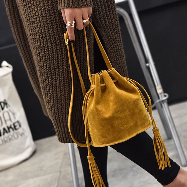 

tassel drawstring bucket bag messenger crossbody shoulder bags women's handbags retro clutch ladies female girls gift purse tote