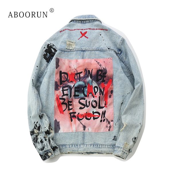 

aboorun men's oversized denim jackets hip hop patchwork ripped jeans jackets autumn streetwear coat for male x1281, Black;brown