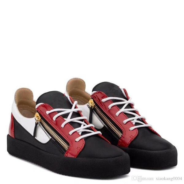 

new 2019 mens womens black leather with canvas patchwork low double zip sneakers,brand casual shoes 35-46 drop shipping m189604
