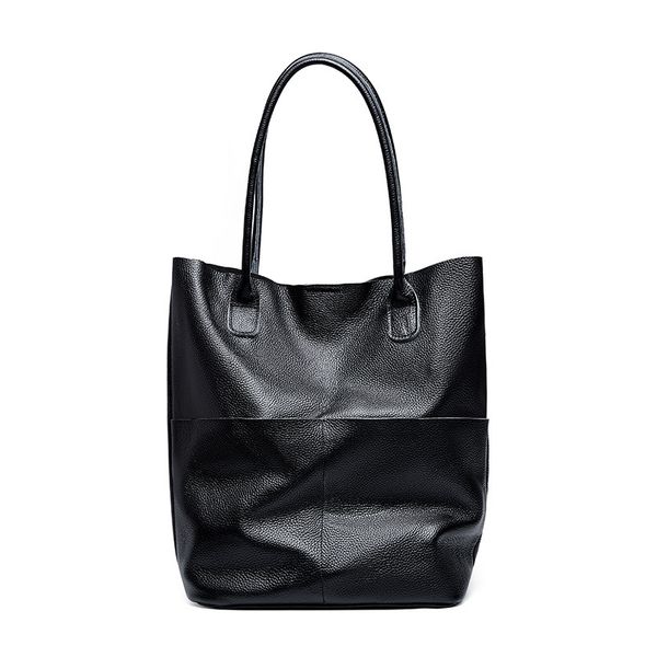 

2020 new natural cowskin 100% genuine leather women'handbag fashion large capacity bucket bag black female shoulder bag shopping
