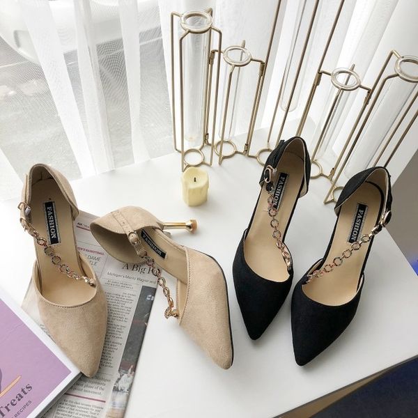 

fashion office high heels summer sandalias femeninas flock pointed toe sandals female elegant dress shoes h14-09, Black