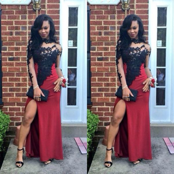 

черное и красное вечернее платье с длинными рукавами и прозрачным длинным рукавом вечернее платье для выпускного вечера, Black;red