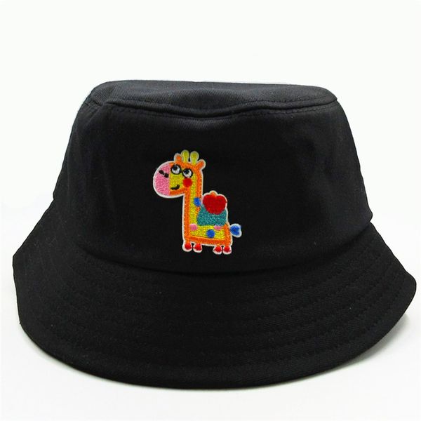 

the new style cartoon giraffe embroidery bucket hat fisherman hat outdoor travel sun cap hats for child men and women 361