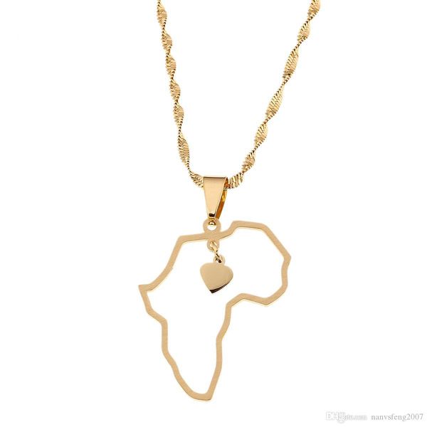 

позолоченная нержавеющая сталь африканская карта кулон ожерелье ювелирные изделия сердце шарм карта африки ювелирные изделия, Silver
