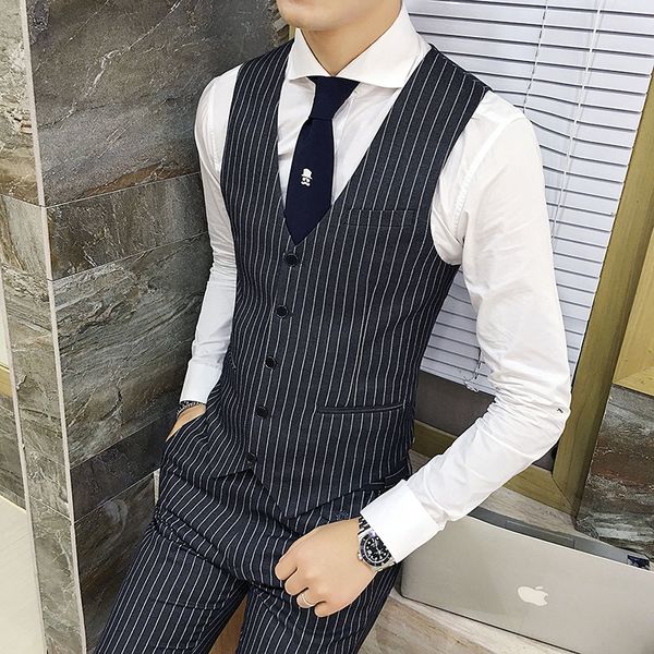 

men's vests autumn business vest waistcoat men blue black gray stripes asia size s m  xl xxl xxxl xxxxl, Black;white