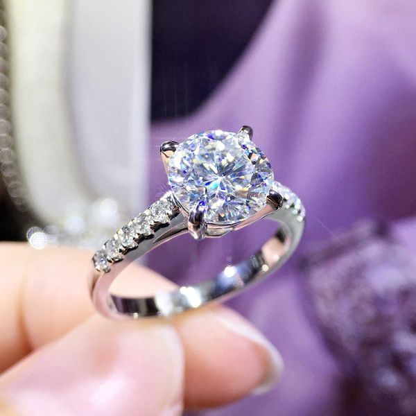 

выполненное на заказ 14k белое золото moissanite кольцо романтический engagemen anniversary ring 1ct 2ct 3ct круглый бриллиант муассанита юв, Golden;silver