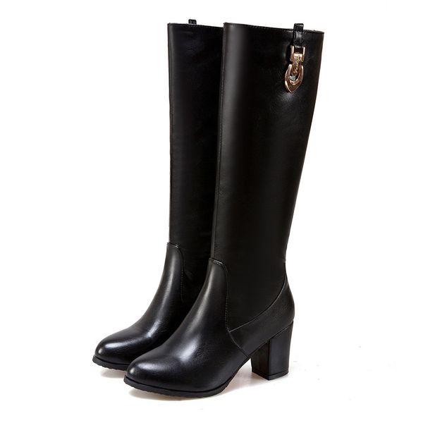 

large size 32-43 new casual winter boots woman shoes chunky heel add fur office lady shoes woman boots female, Black