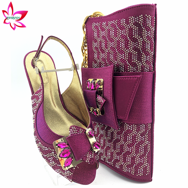 

2020 new design magenta color african women shoes and bag to match nigerian lady matching shoes and bag set for party, Black