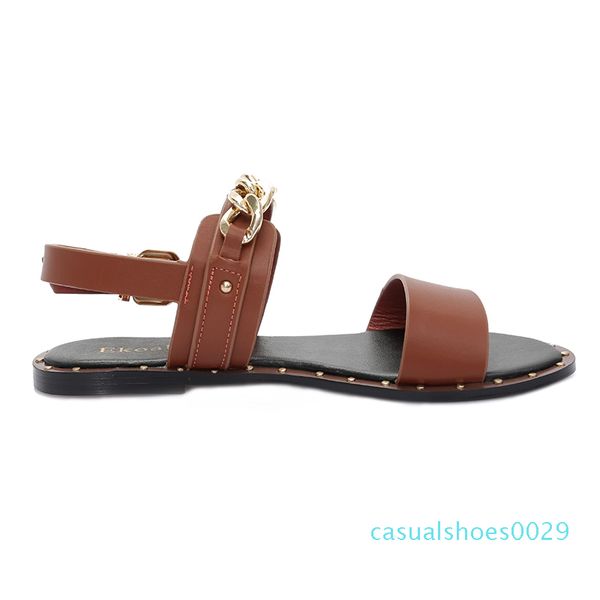 

ekoak new 2017 fashion leather sandals women summer ladies dress shoes woman with metal chain beach shoes flat sandals c29, Black