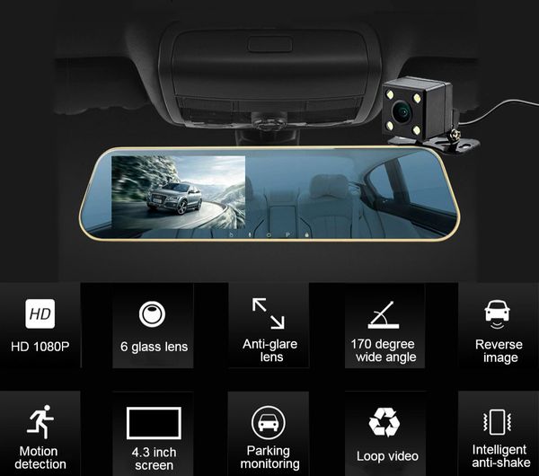 

full hd 1080p dash camera car dvr dual lens car camera rearview mirror auto registrator video recorder driving recorder