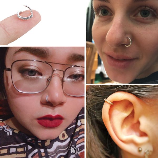 

1pc круглый циркон bendable gem кольцо bendable бесшовная нос кольцо сталь кристалл уха козелка helix хрящ серьги пирсинг ювелирные изделия, Slivery;golden