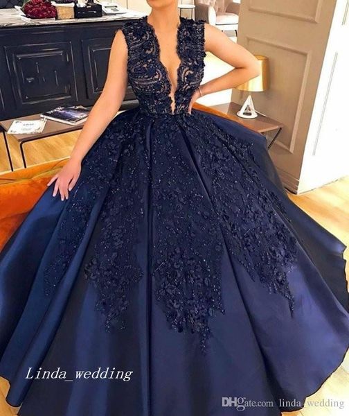 2019 Sexy Barato Azul Escuro Vestido de Baile Mergulhando V Pescoço Longo Formal Feriados Desgaste Da Graduação Da Festa de Noite Vestido Pageant Custom Made Mais Siz