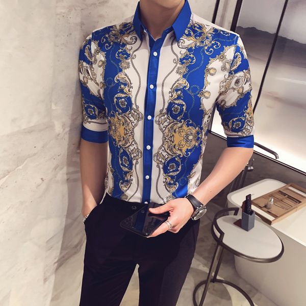 

camisa masculina роскошные ретро печати мужская рубашка лето уличная социальная повседневная тонкий платье рубашки ночной клуб партии смокин, White;black