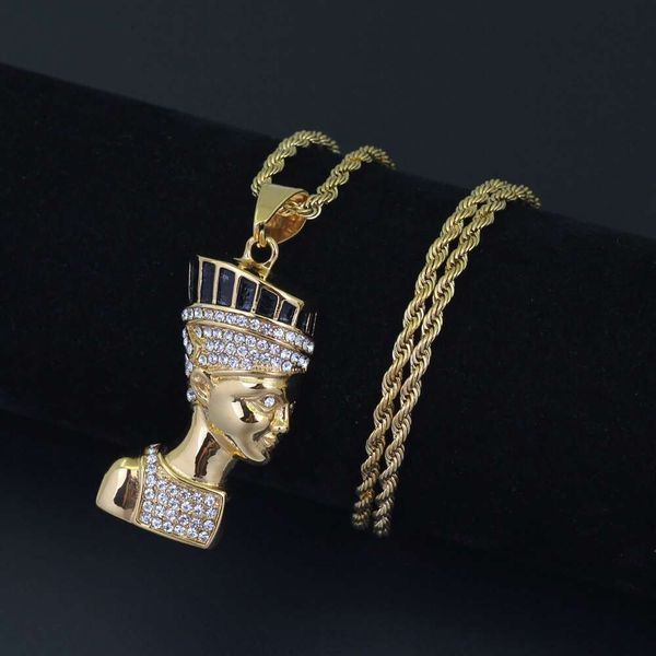 

hip hop egypt pharaoh diamonds pendant necklaces for men western luxury necklace stainless steel cuban chains jewelry ing, Silver