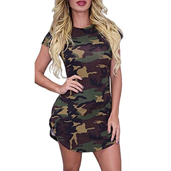 

women summer casual o-neck camouflage print bodycon slim fit mini dress, Black;gray