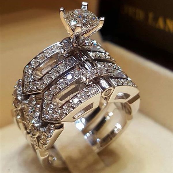 

2019 модный бренд элегантный wedding engagement rings silver anniversary цвет аксессуаров с полной блестящая cubiz циркон stone анель, Golden;silver