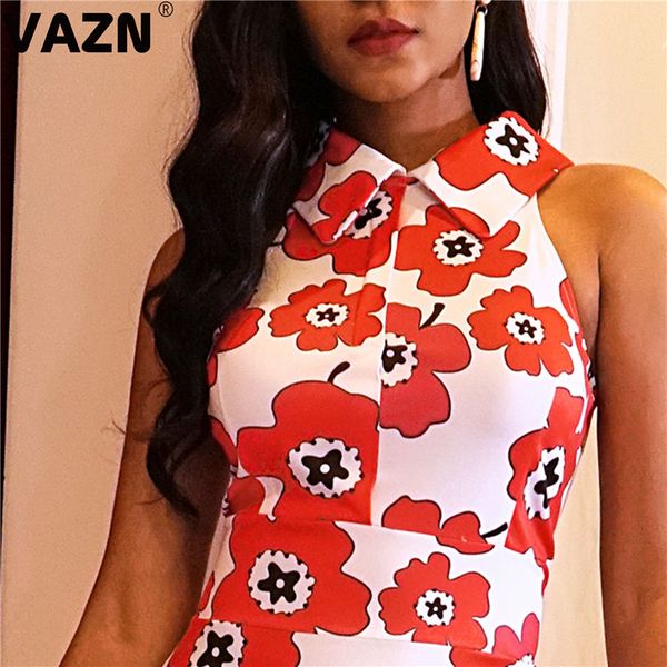 

vazn 2020 spring fresh clear print high-end untidy vacation tank sleeve women high waist georgette ball gown maxi dress, Black;pink