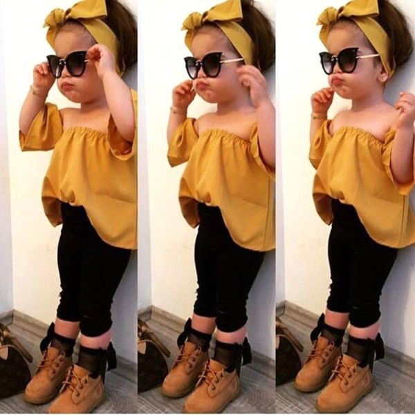 

pudcoco девочка набор 2y-7y малыши детские девушка с плечом crop top брюки нижнего оголовье одежда летней, White