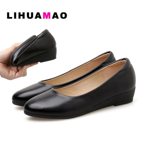 

lihuamao comfortable wedges shoes women work shoes pointed toe slip on shallow for party office career wedding, Black