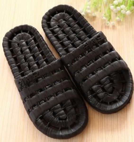 

men summer bathing leak hollow bathroom slippers,linen lace fish bone plastic couples home massage sandals,bathroom fashionable shoes, Black