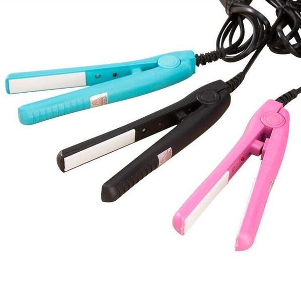 

mini hair straightening irons practical portable ceramic hair straightener curler iron straight curl perm dual 3 color choose sale
