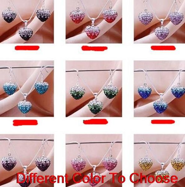 

mix multicolor 12*16mm heart silver plated snake chain gradual change crystal crystal set earrings necklace for women hrt345s