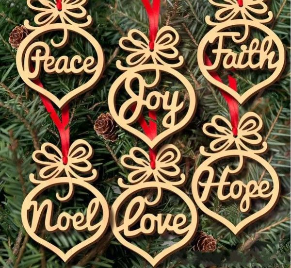 

christmas letter wood heart bubble pattern ornament christmas tree decorations home festival ornaments hanging gift 6 pc per lot