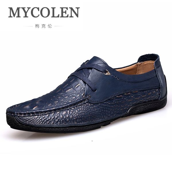 

mycolen luxury designers genuine leather shoes men crocodile pattern leisure shoes leather man slip-on mens herenschoenen, Black