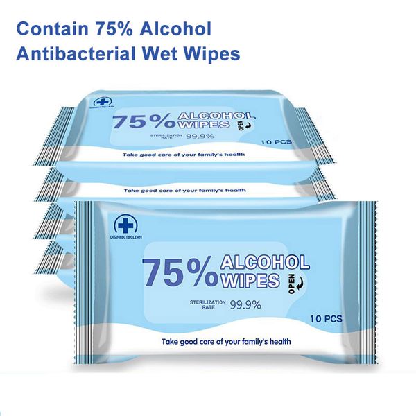 

10 PCS Disinfection Wipes Sanitizer Pads Cotton - 75% Alcohol Wipes Non-woven Athanol Bactericidal Disinfection Alcohol Cleaning Wipes