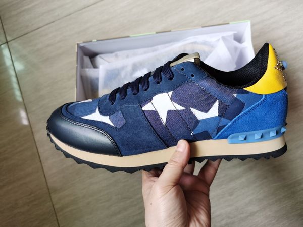 

с коробкой новая мода шпильки камуфляж кроссовки обувь женская звезда квартиры бренд дизайнер rockrunner тренеры мужчины повседневная обувь, Black