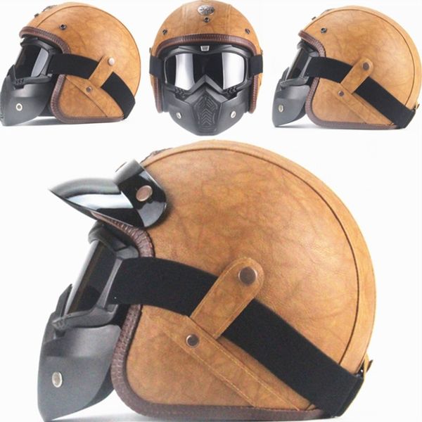 

dot ahp retro helmet handmade personality vintage for helmet motorcycle motocross 3/4 leather half men women s-xxl