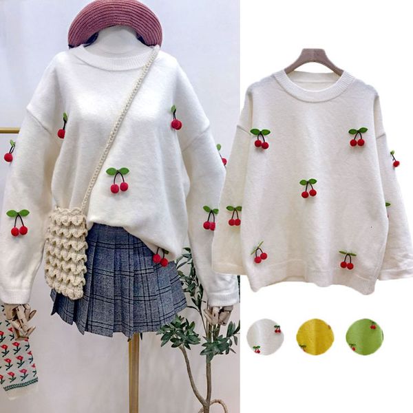 

2019 heavy three-dimensional cherry round neck sleeve head sweater easy knitting unlined upper garment jacket woman, Black