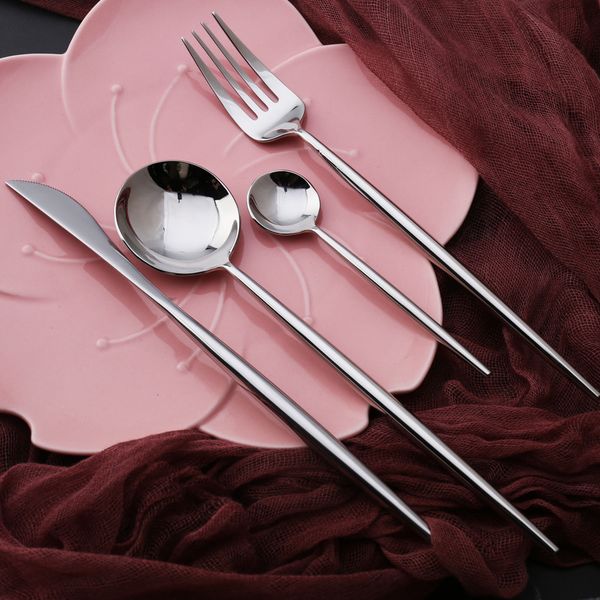 

4 pcs/set silver color dinnerware set 304 stainless steel western cutlery kitchen food tableware dinner set sale