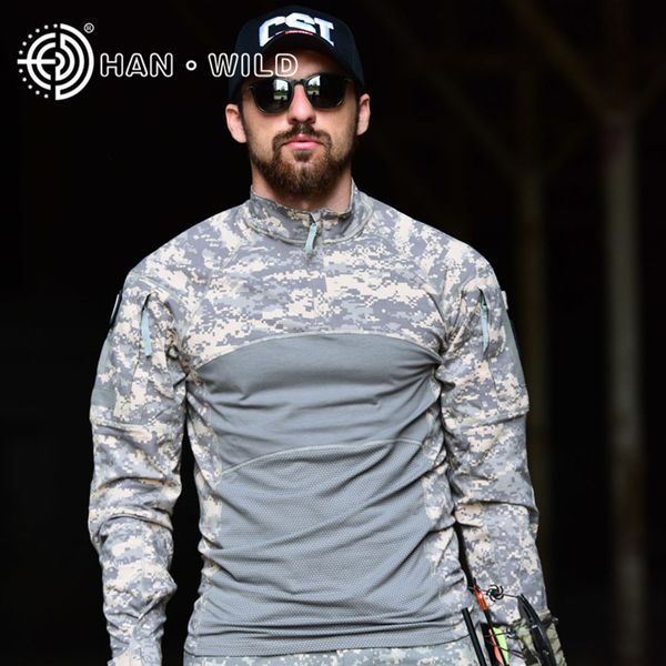 

uniform multicam army combat hunting camouflage tactical shirt men long sleeve outdoor elbow frog training hiking shirt, Camo