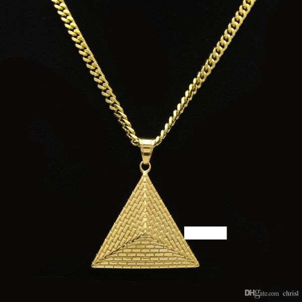 

african jewelry fashion stainless steel charms gold color egyptian pyramid necklaces for women men wholesale, Silver