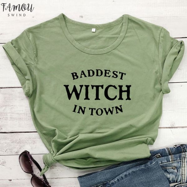

baddest witch in town t shirt funny cool girl crewneck black hipster tee womens clothing letter print halloween gift tshirt, White