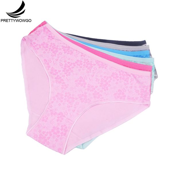 

prettywowgo new arrival women plus size intimates ladies high waist women floral printed cotton panties xxl 3xl 4xl 9253, Black;pink