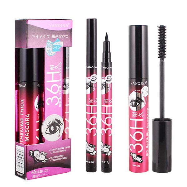 

Original YANQINA Brand Black Eye Mascara Eyeliner Set Long Eyelash Silicone Brush Curving Lengthening Mascara Waterproof Makeup 3001369