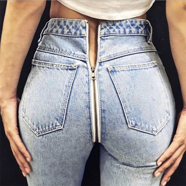 

2019 летних джинсы моды горячего стиля для женщин уличного стиля с тонкой молнией назад и девять-точечных брюками, Blue